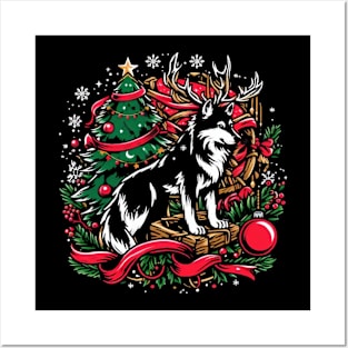 Festive Wolf and Christmas Tree Posters and Art